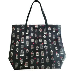 Kate Spade Jade Drive Bon Birdcage Tote Bag Novelty Print Black White Kitschy